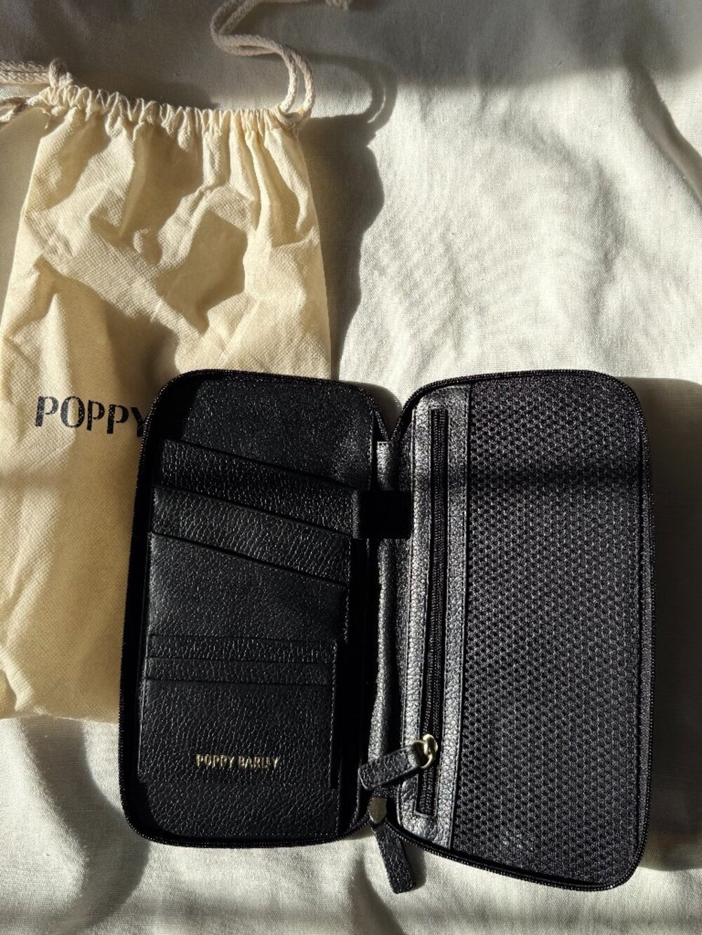 Brand New Flying Solo Passport Holder from Poppy Barley in Black Pebble Leather